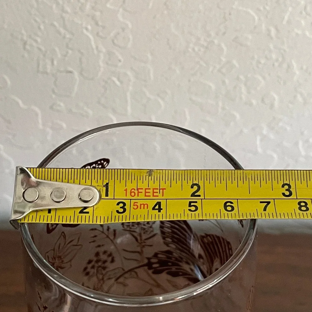 Vintage Butterfly Glassware Set (4) 70s 60s Brown Glasses Floral‎